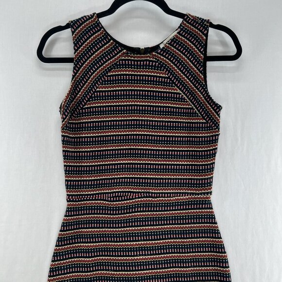 Mystic Bodycon Mini Dress Womens S Sleeveless Back Zip Striped Knit Multicolor - Picture 3 of 11